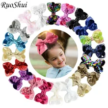 8CM Boutique Ribbon Sequins Mermaid Children Hair Bows with Silver Hairgrips Girls Hair Accessories Hairpins Handmade Hair Clips