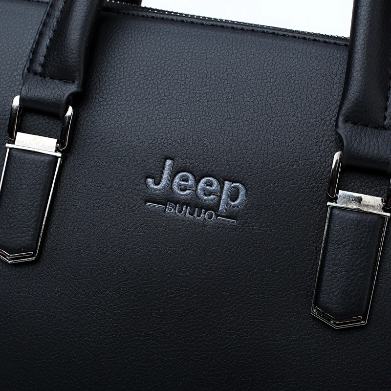 Мужской брендовый кожаный портфель jeep buluo, черный портфель для документов, офисная сумка для ноутбука 14", деловая сумка на плечевом ремне, все сезоны