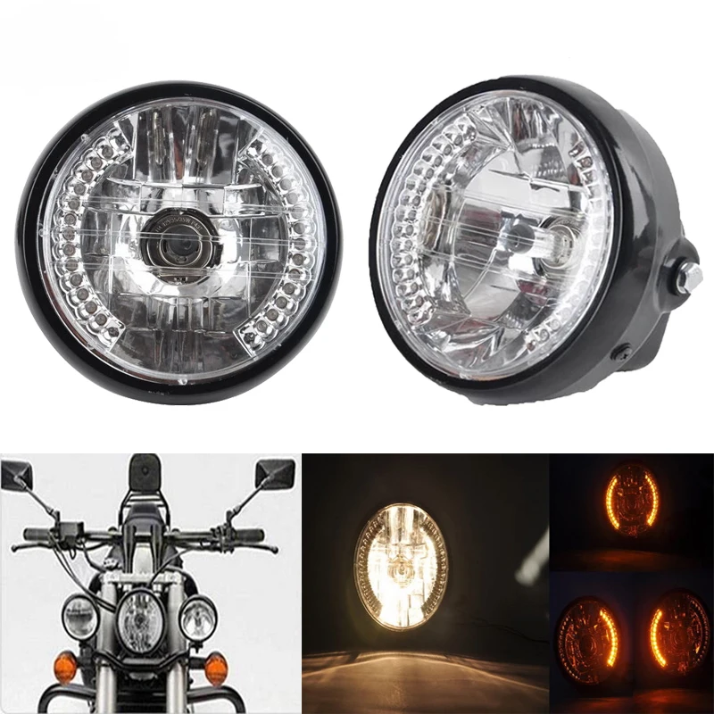 7'' Motorcycle Headlights Turn Signal Amber Lights Lamp for Bobber Dyna Honda Suzuki Yamaha Cafe