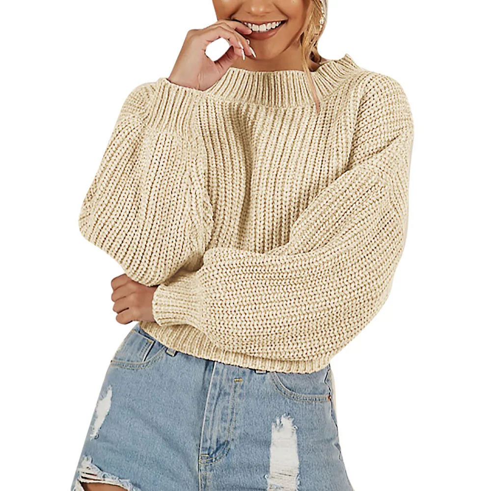 

Fashion Womens sweaters women ladies Winter Warm Solid O-Neck Loose Knitted Wool Sweater Blouse Tops womens clothes female