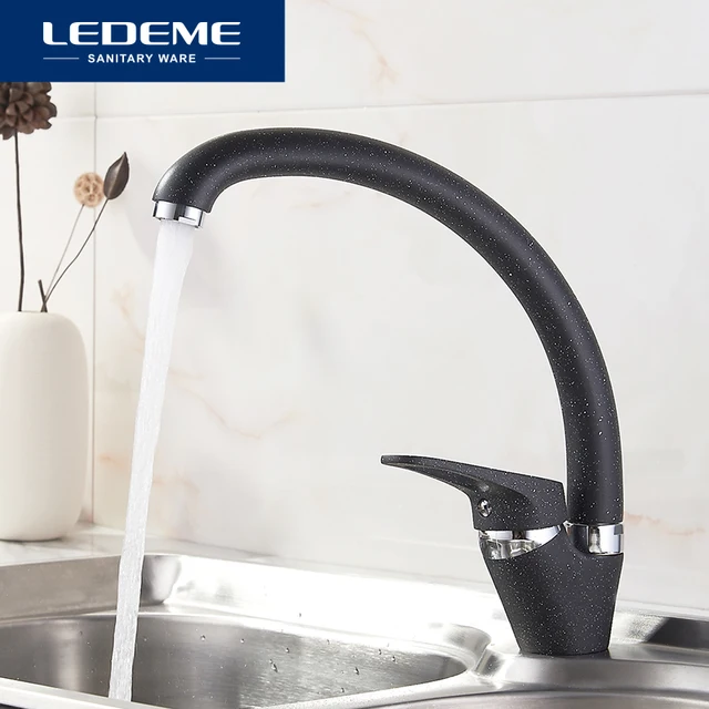 Cheap LEDEME Black Kitchen Faucet Mixer Dual Sink Rotation Kitchen Water Tap Single Holder Single Hole Brass Kitchen Faucets L5913F