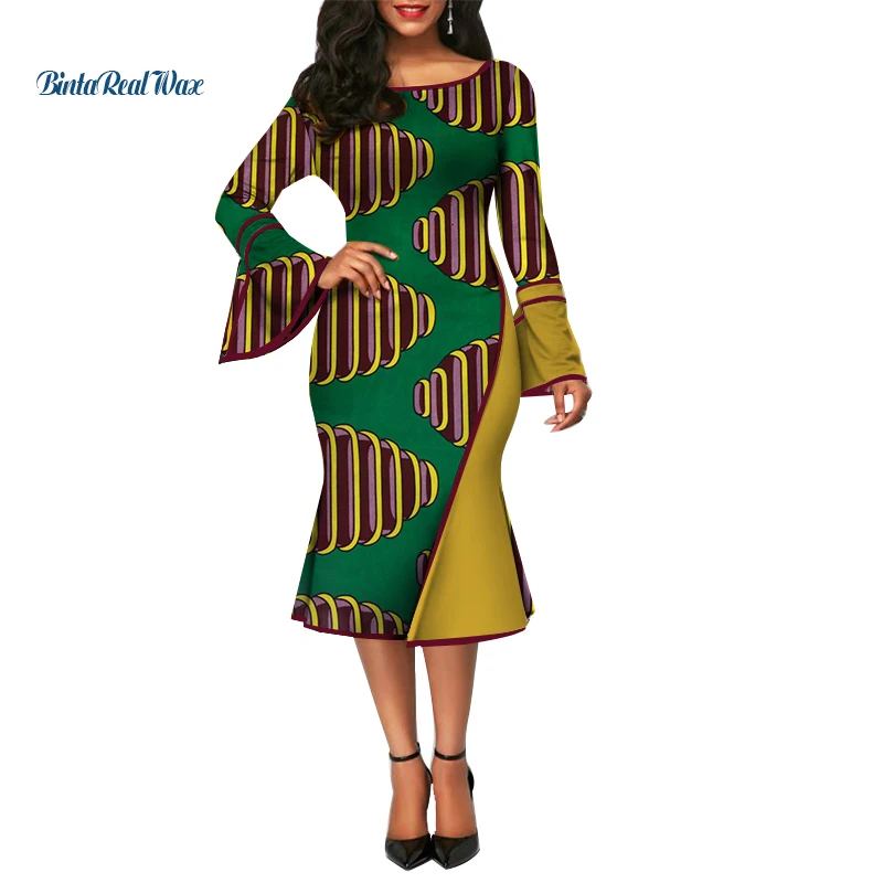 Африканские платья для женщин Bazin Riche восковые платья с принтом в стиле пэчворк африканская Дашики стильная одежда Платья с оборками и рукавами WY3903