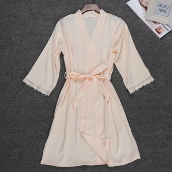 

Summer Sexy Nightgown Sleepshirts Womens Robe Mini Kimono Bath Gown Faux Silk Sleepwear Casual Silky Nightwear Female Dress