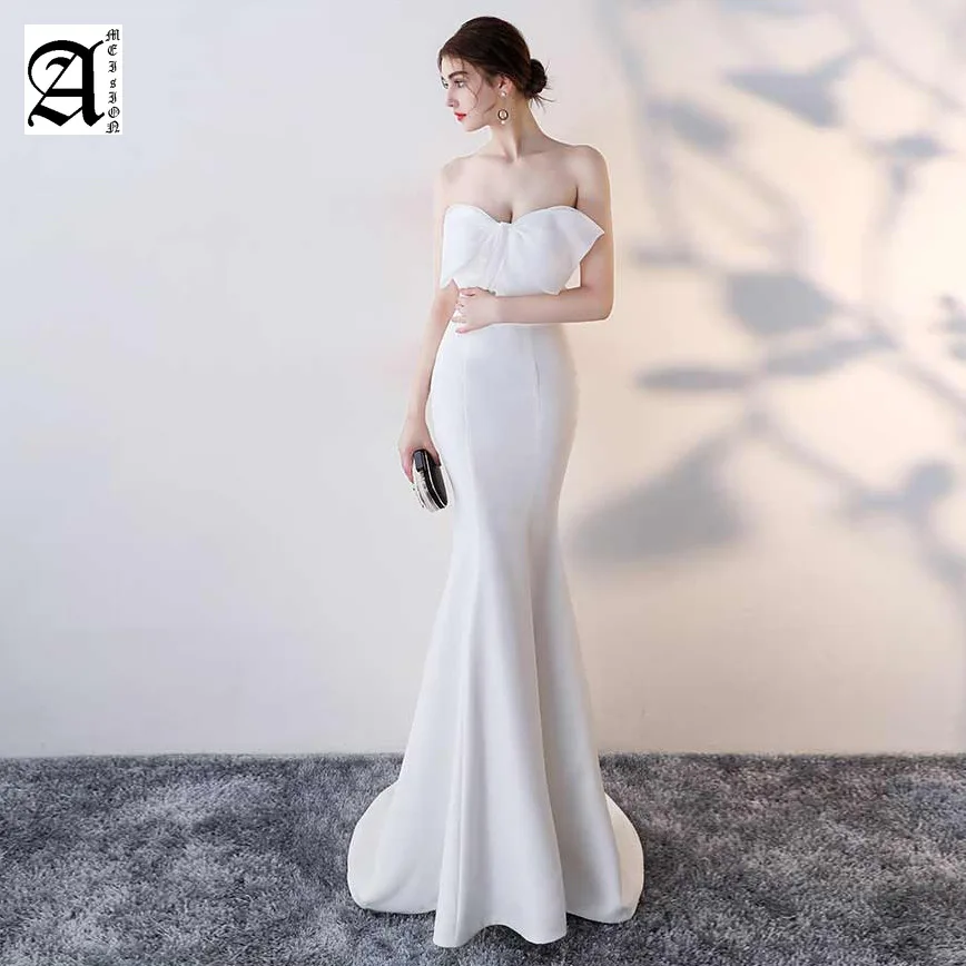 

2019 formal dresses Big Bow-knot Long Mermaid Evening Dress Fashion Strapless Backless Slim Party Dinner evening gown