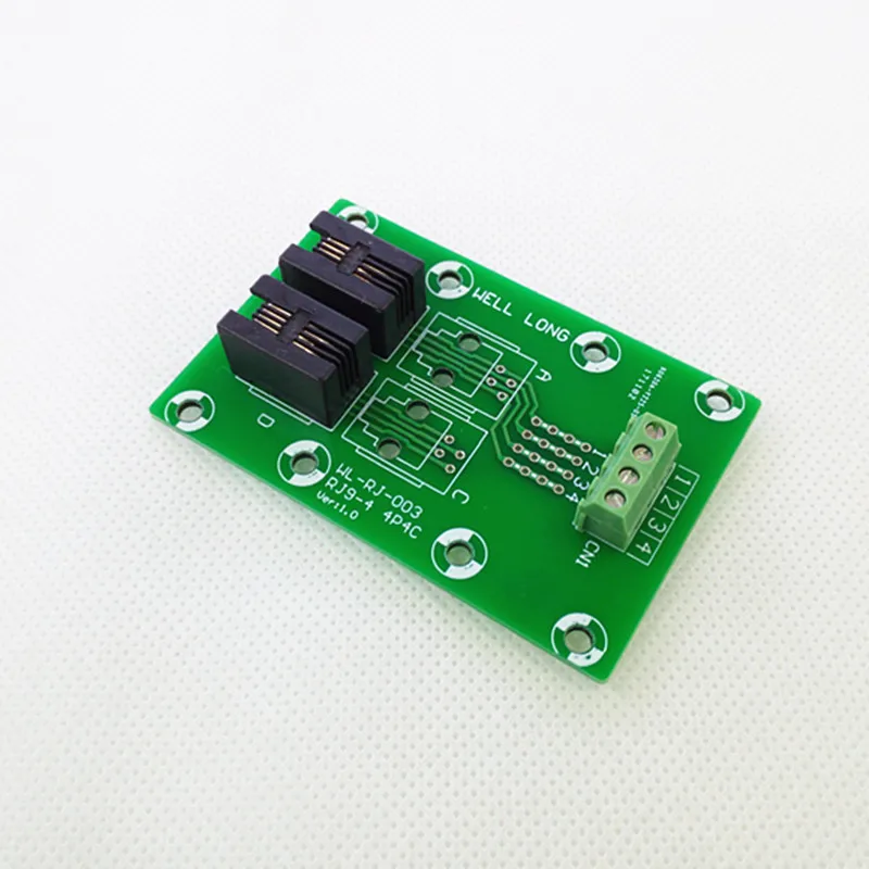 

RJ9 4P4C Right Angle Jack 2-Way Buss Breakout Board, Terminal Block, Connector.