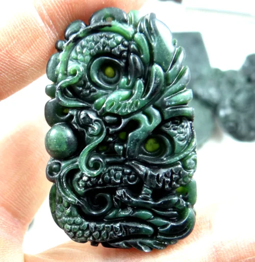 

51*33MM Wholesale natural Chinese stone hand-carved statue of A dragon amulet pendant necklace M11