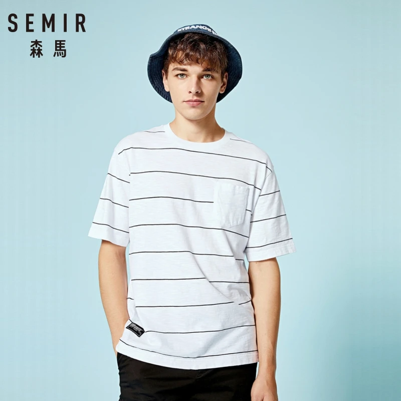 

SEMIR Mens Striped T-shirt with Chest Pocket Crewneck T Shirt Tee Tops for Men 100% Cotton Short Sleeve Casual T-shirts Summer