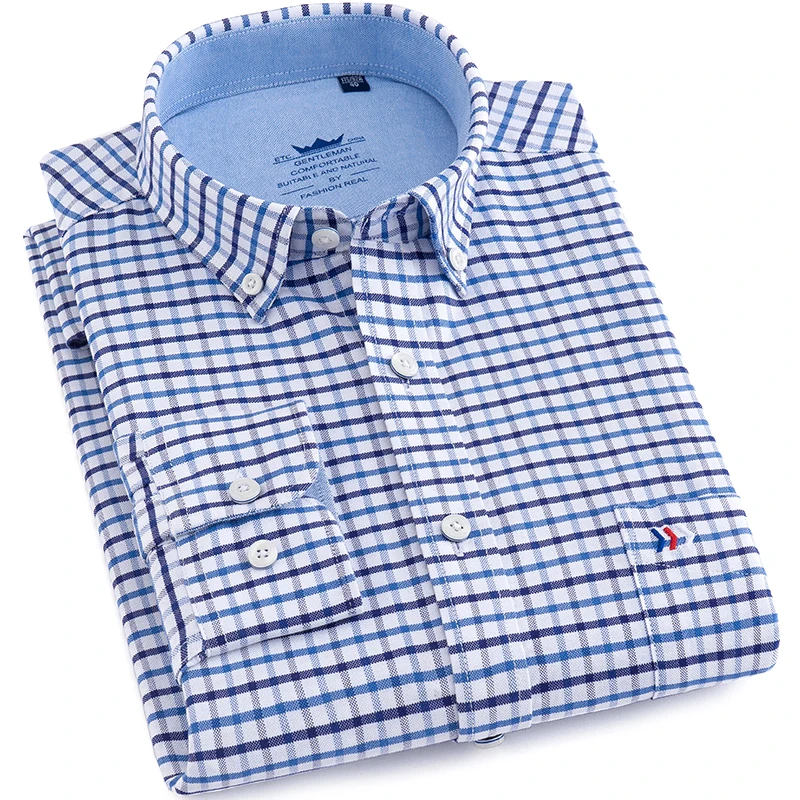 Prix Hommes de Chemises à manches longues slim fit 5XL 100% Coton Oxford hommes de chemises tops Hommes Chemise Rayée Hommes plaid chemise camisa sociale