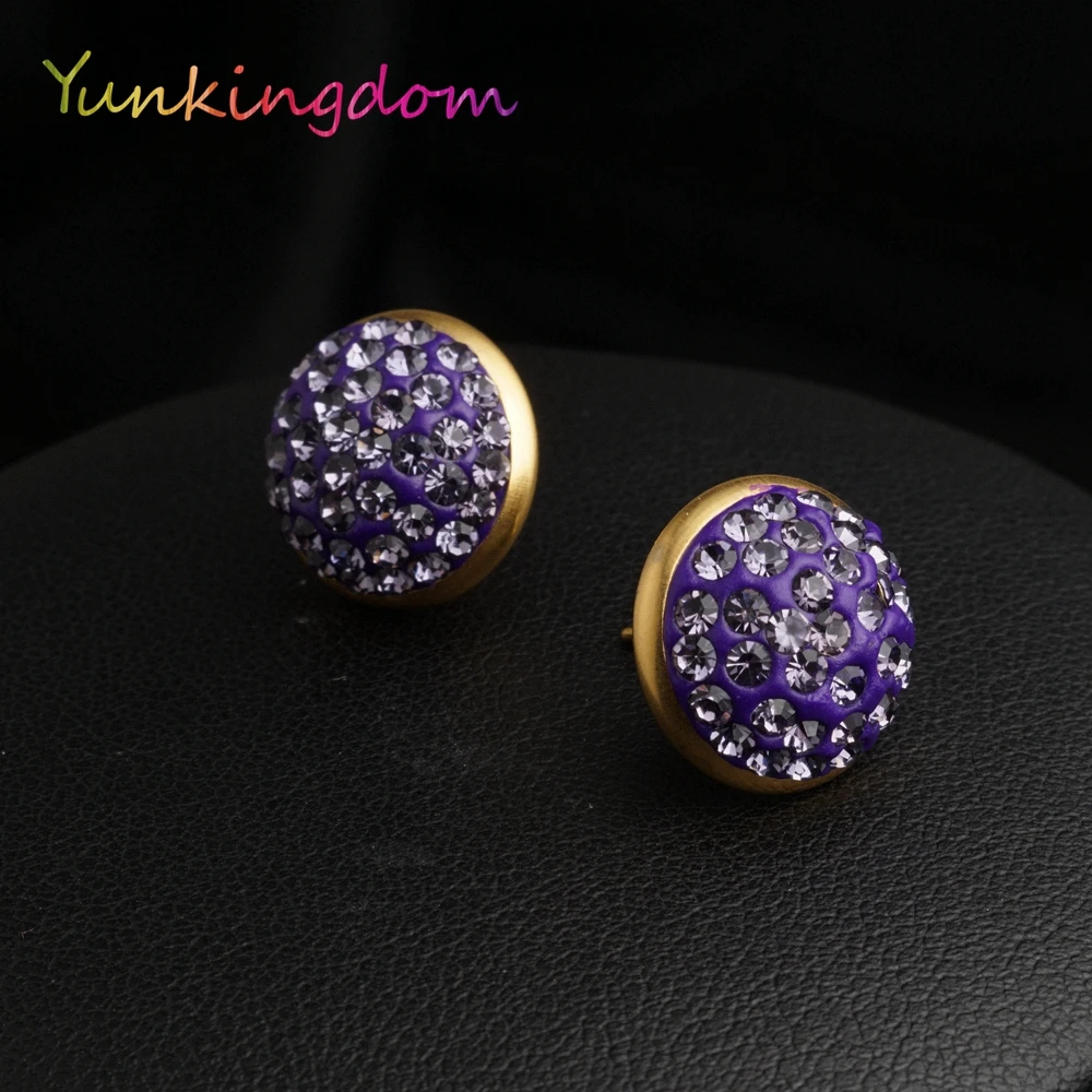 

Elegant Round Rhinestone Metal Gold Earrings Purple Stud Earrings for Women