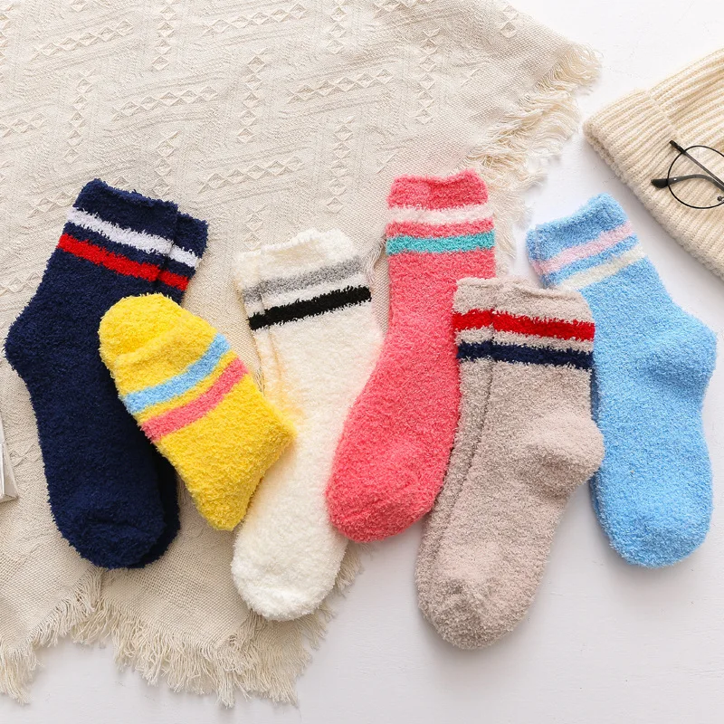 Женские гольфы 1 пара милых женских полосатых пушистых носков ярких цветов мягкие махровые зимние теплые домашние Пушистые Носки-Тапочки