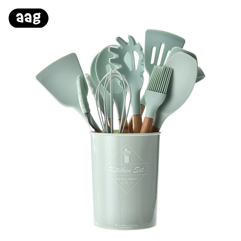 

Silicone Cooking Tools Set Heat-resistant Turner Tongs Spatula Spoon Kitchen Cooking Utensils Set With Storage Box Kitchen Tools