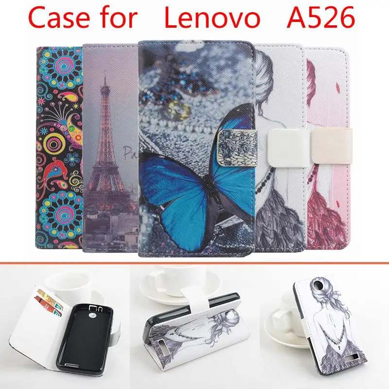 

Printed Butterfly Flower Cases Cover for Lenovo A526 Phone Case Cover with Stand Function and Bank Card Holder