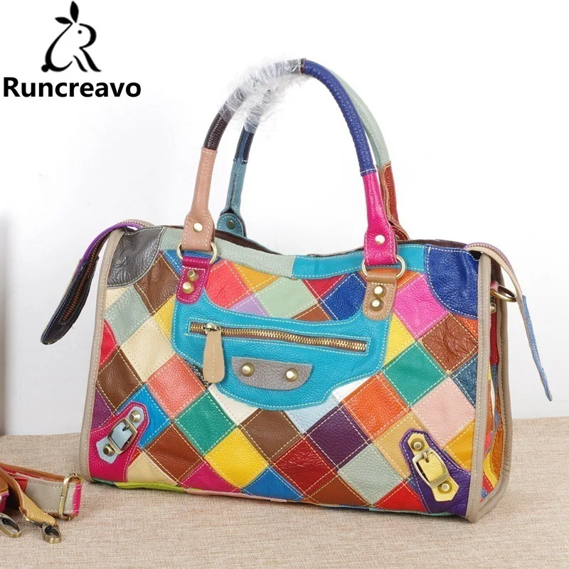 

Color Lattice European And American Punk Rivet Pillow Bag Patchwork Female Shoulder Messenger Retro Tote Handbags bolsa feminina