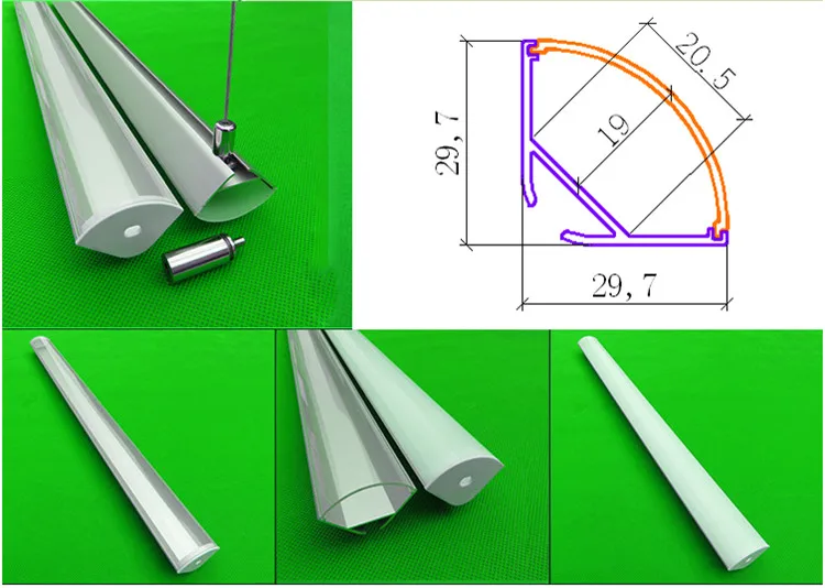 5-30 шт./лот 40 дюймов 1 м 45 градусов угловой кулон алюминиевый профиль для двухрядной светодиодной ленты, молочный/Прозрачный чехол для 20 мм pcb