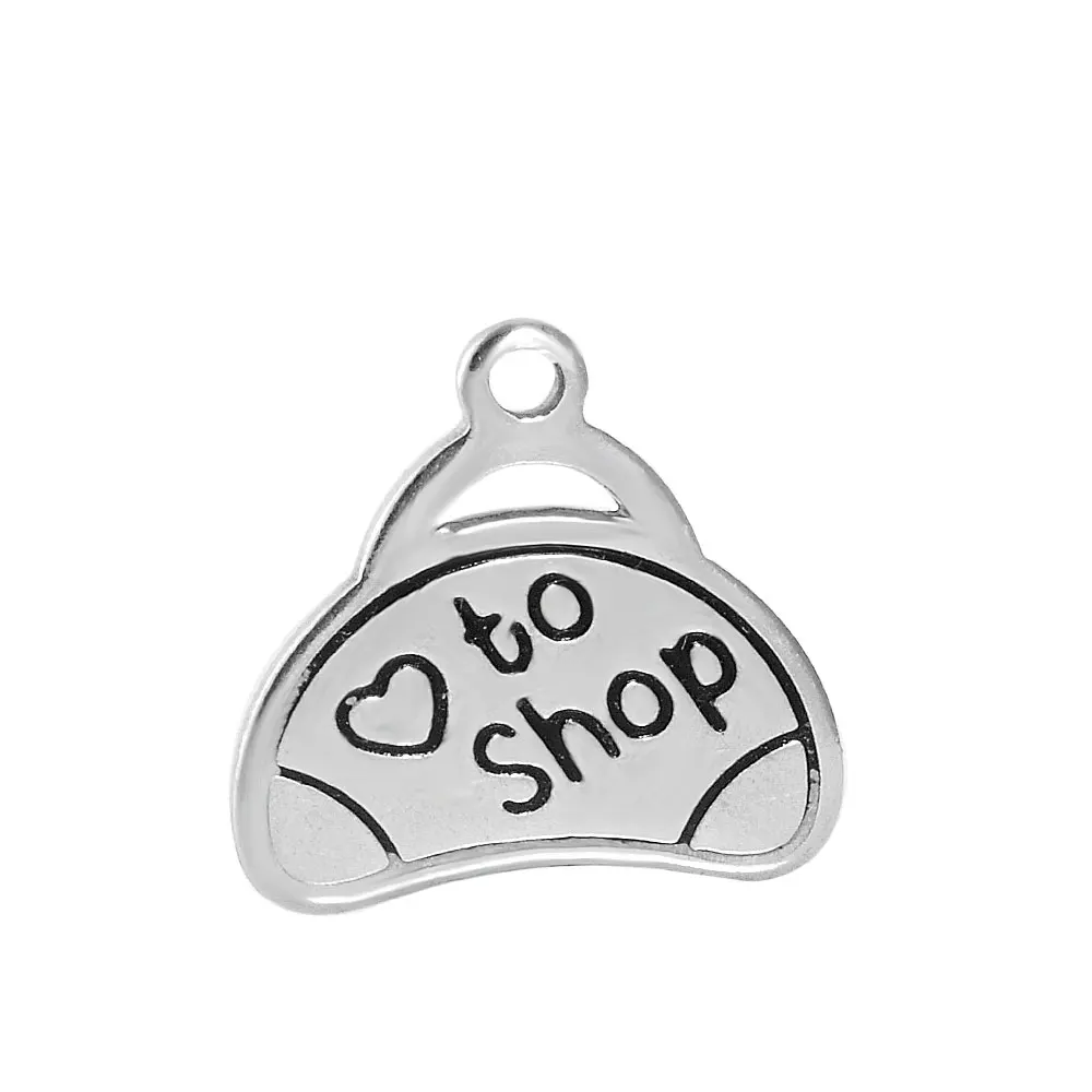 

New Stainless Steel Love To Shop Bag Pendant Charm DIY Dangle Jewelry Accessories