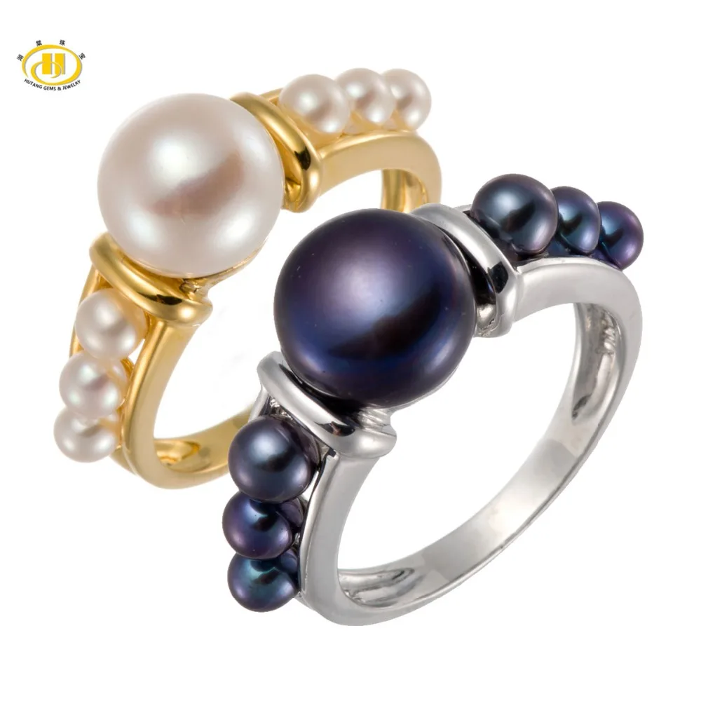 

Hutang Black & White Freshwater Pearl HuTang Jewelry Ring 925 Sterling Silver Fine Party For Women