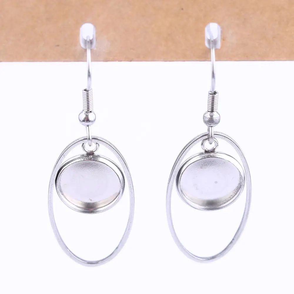 

shukaki 10pcs oval frame dangle earring base settings fit 10mm cabochon bezel tray blanks diy stainless steel jewelry findings