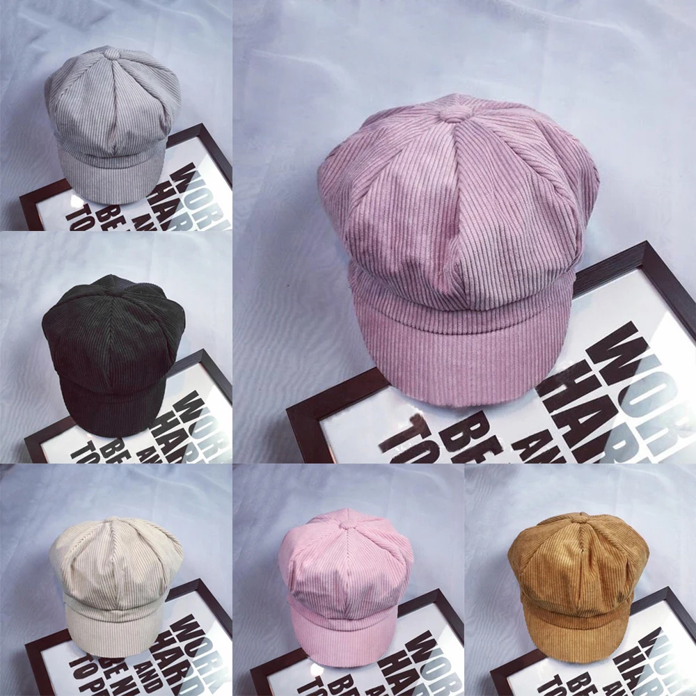 

Octagonal Hats 2019 New Summer Autumn Fashion Women Vintage Beret Cap Cabbie Newsboy Flat Peaked Hat Solid Octagonal Hats