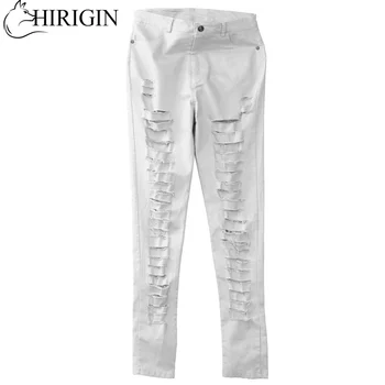 

Women Denim Skinny Ripped Pants High Waist Solid Hole Stretch Jeans Long Pants Pencil Trousers