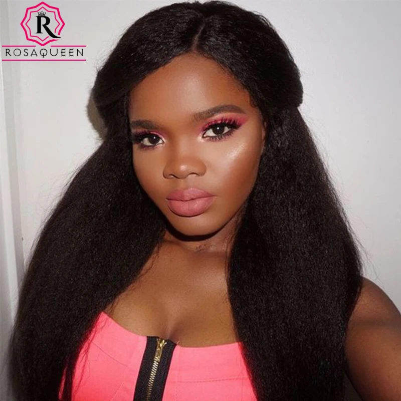 

7A Peruvian Virgin Kinky Straight Hair Coarse Yaki Straight Human Hair Extensions Hair Weave Bundles Rosa Queen Hair Products