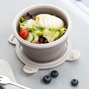 

Foldable And Expandable Bowl With Lid Space Saving Collapsible Silicone Bowl With Lid For Outdoor Camping, Travel, Hiking