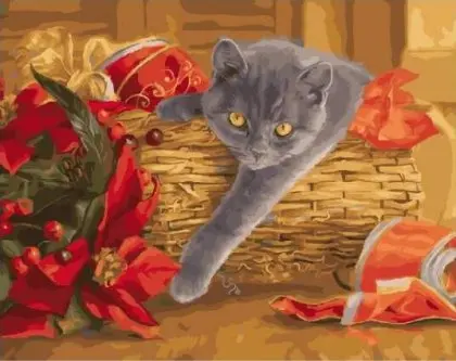 cioioil-T1297 Cat in a basket Painting By Number Wall Art Picture Paint Canvas Artwork | Дом и сад