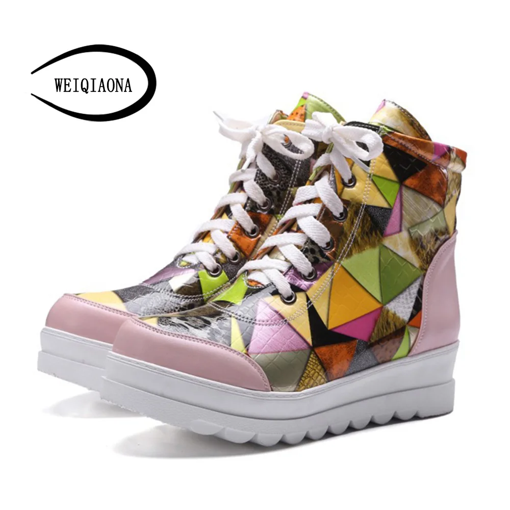 

winter new women's Lace-up ankle boots short plush cotton boots cozy Height Increasing wedges heels women short boots
