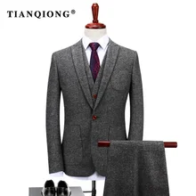 TIAN QIONG Custom Made Grey Tweed Formal Men Suit Slim Fit Classic Stylish Custom Men Tuxedo 3 Piece Wedding Tailor-made Suits