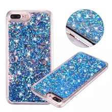 Luxo 3d líquido quicksand case para apple iphone 6 6 s 7 mais clara e transparente engraçado sparkles glitter bling hard cover