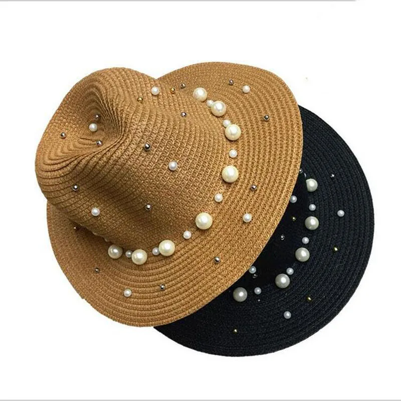 Лето Британский бусин Плоской соломенной шляпе затенение sun hat леди мода пляжная шляпа джаз шляпа