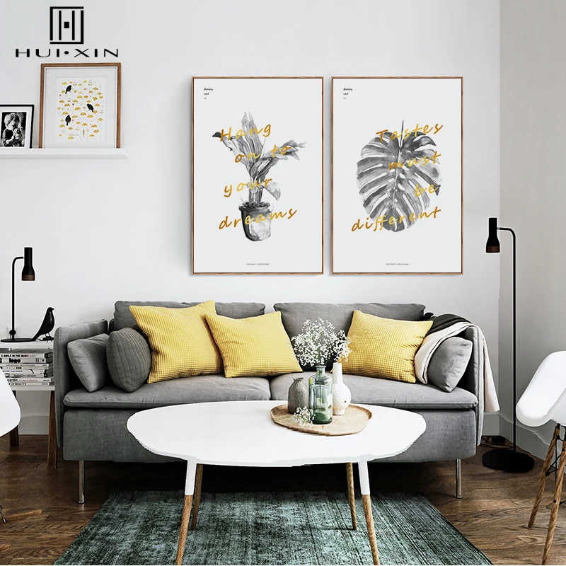 The Combination of Leaves and Letter Cool Stone Concise Artistic Wall Paintings Modern Art Canvas Posters for Home Decorations