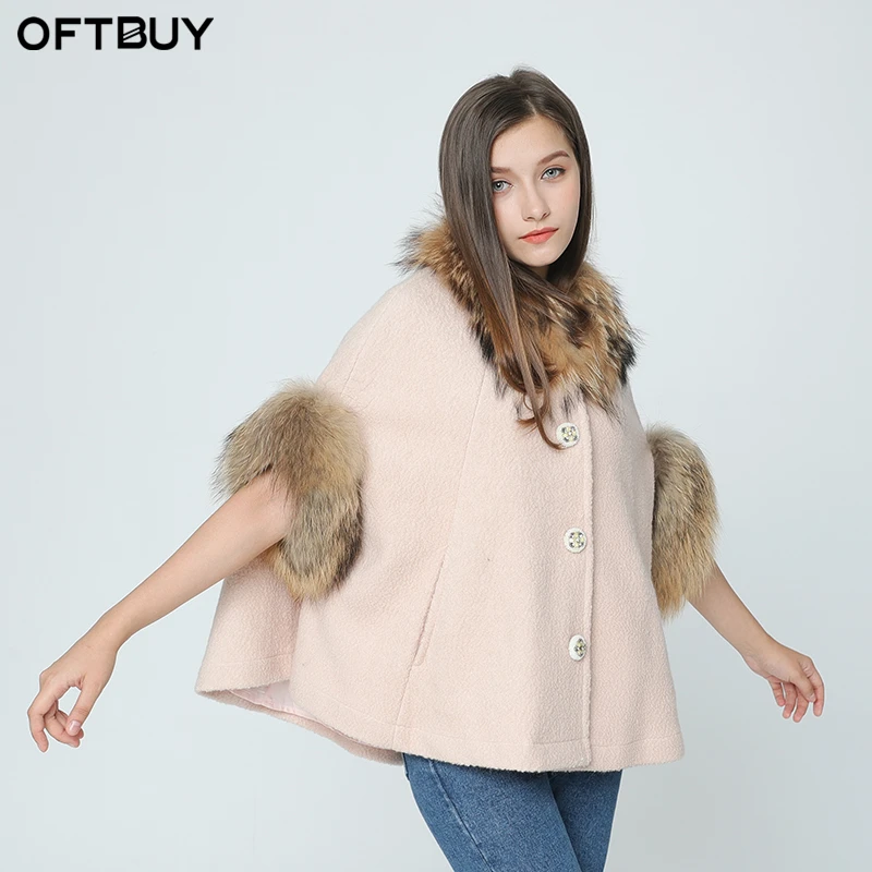 OFTBUY новая осенне-зимняя куртка женская парка с натуральным мехом енота меховой воротник плащ шерсть шерстяное пальто