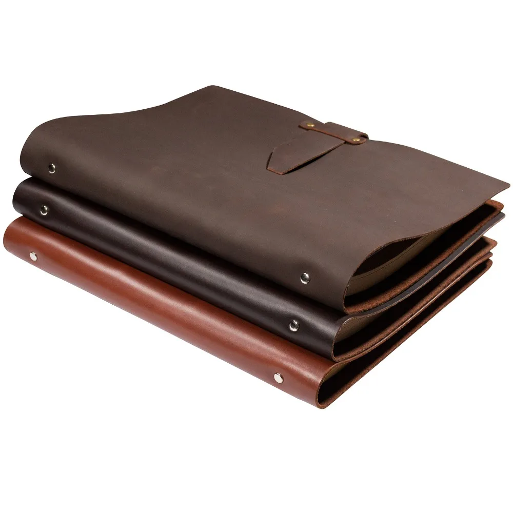 

Ancicraft A4 Large Leather Sketchbook Diary Journal Scrapbook Planner with Strap 4-Ring Loose Leaf Binder Blank Craft Paper