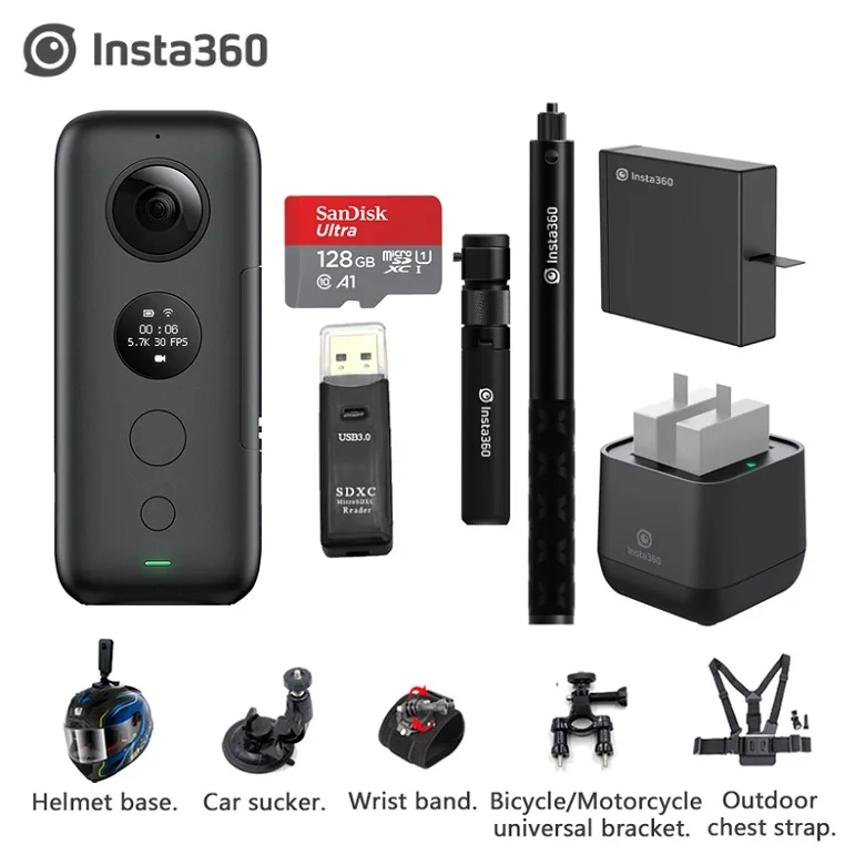 Insta360 Экшн-камера ONE X 5,7 K VR 360 для iPhone и Android Insta 360, зарядное устройство для аккумулятора, невидимая селфи-палка - Color: Bundle 9