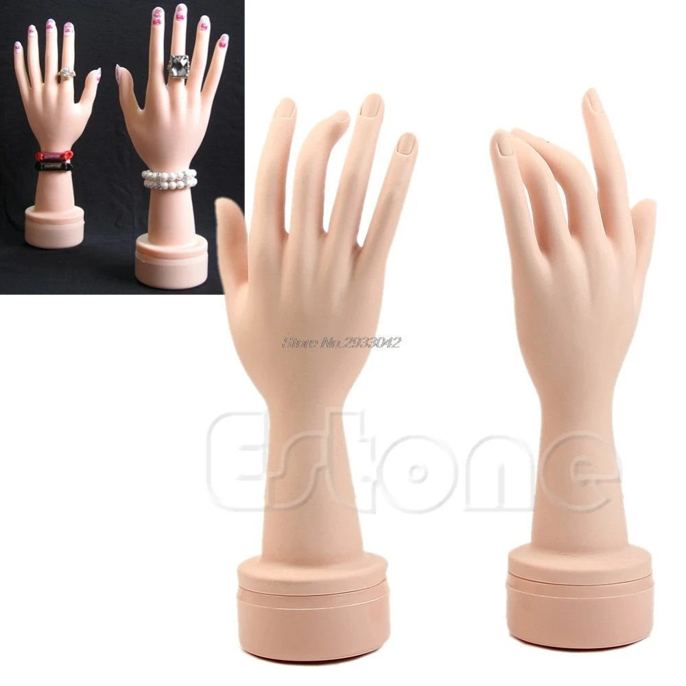 

2Pcs Flexible Soft Fake Hand Model Nail Art Ring Watch Bracelet Display Stand -W128