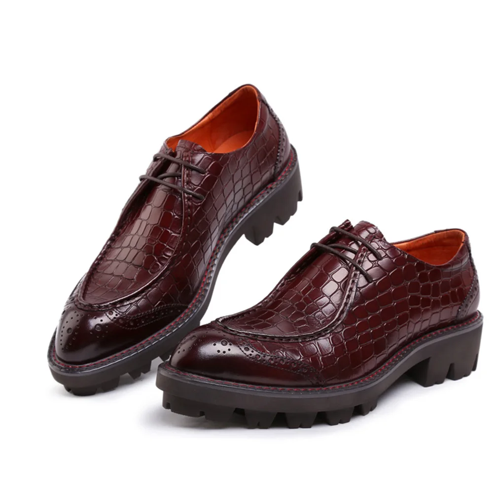Sipriks/Мужская обувь, увеличивающая рост; модельные туфли на толстой резиновой подошве; мужские туфли из натуральной кожи; цвет красный, коричневый; Роскошные деловые туфли в британском стиле - Цвет: red brown