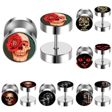2 шт./партия череп сатана кошка из нержавеющей стали поддельные обманщик уха туннель пробки пирсинг штанги унисекс серьги-гвоздики FEP_SKULLFN1