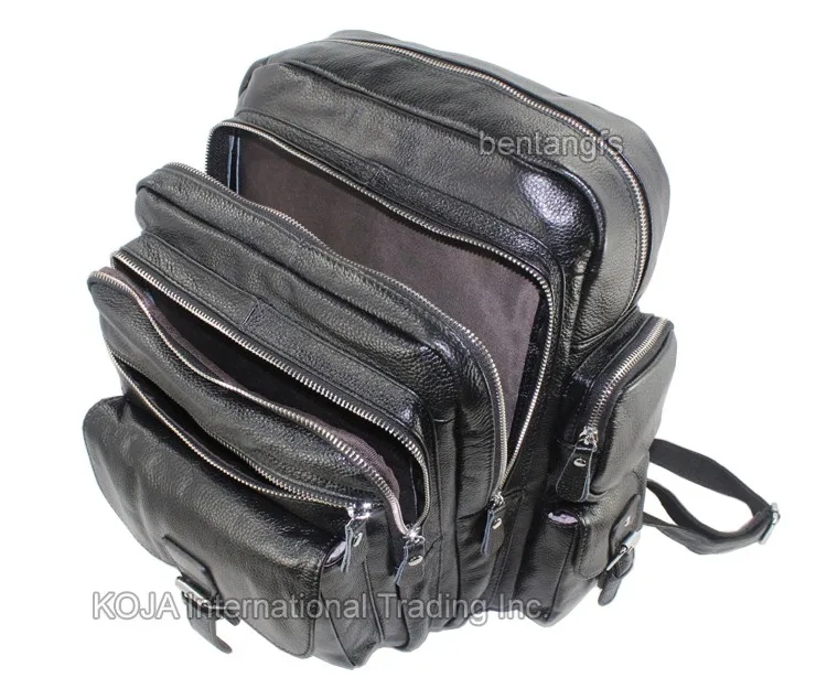 Опт, розничная, модный, с несколькими карманами, мужской, черный, Воловья кожа, настоящий кожаный рюкзак для путешествий, сумка, вещевая сумка для багажа, сумка M154
