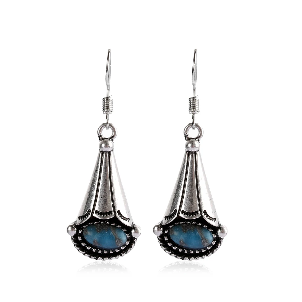 

2019 1 Pair Boho Bohemian Vintage Natural Stone Dangle Hook Earrings Retro Women Handmade Jewelry Tibetan Earrings Charm Gifts