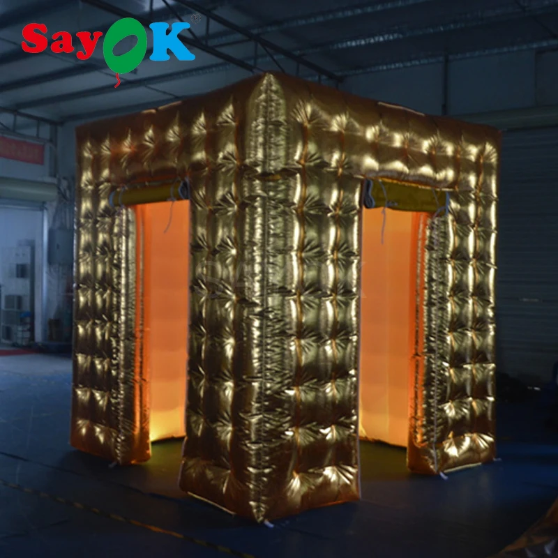 

Sayok 2.5M Golden Inflatable Photo Booth Enclosures 2 Doors with 17 Colors LED Changing Lights Party Wedding Event Decorations