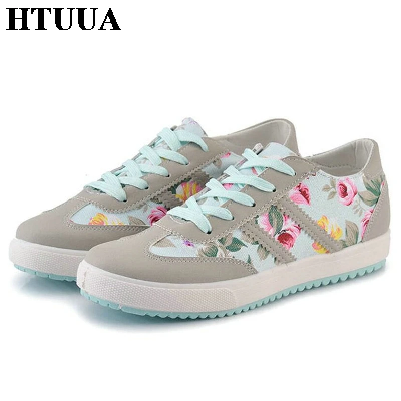 

HTUUA 2018 New Women Vulcanized Shoes Sneakers Casual Shoes Print Canvas Shoes Ladies Flats Basket femme tenis feminino SX1409