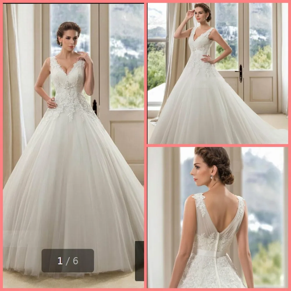 

2016 stylish bride women dress ball gown sleeveless wedding dresses lace appliques v neck plus size wedding gowns