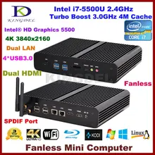 8 ГБ ОЗУ 1 ТБ HDD безвентиляторный мини-ПК бродуэлл i7 5500U процессора Windows Linux OpenELEC XBMC поддержка 4 К HTPC Dual LAN HDMI