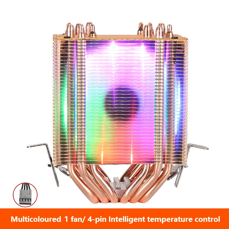 Кулер для процессора, высокое качество, 6 тепловых трубок, двухбашенное охлаждение, 9 см, RGB вентилятор, поддержка 3 вентилятора, 4-контактный вентилятор для процессора Intel и для AMD - Цвет лезвия: Multicoloured 1 fan