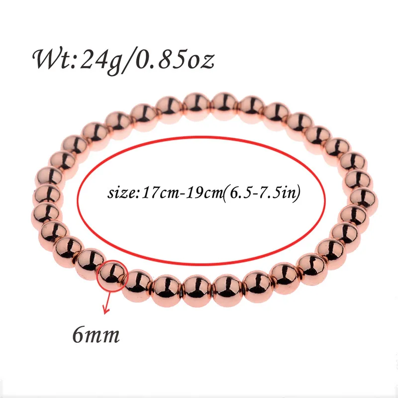 Простой женский и мужской браслет из медных бусин 6 мм цвета: розовое золото, серебро, Черное золото, браслет из бисера, женские и мужские ювелирные изделия
