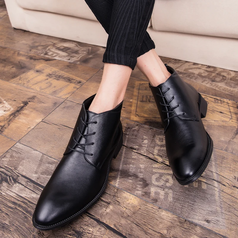 Модельные туфли из натуральной кожи мужские кожаные Формальные Ботильоны черные мужские свадебные туфли в деловом стиле с острым носком высокого качества; большие размеры