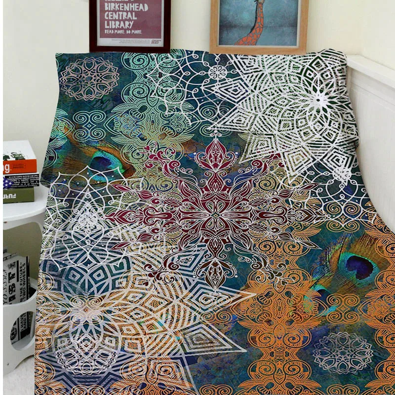 

Blankets Comfort Warmth Soft Cozy Air conditioning Easy Care Machine Wash Mandala Natural Peacock Feather Indian Batik