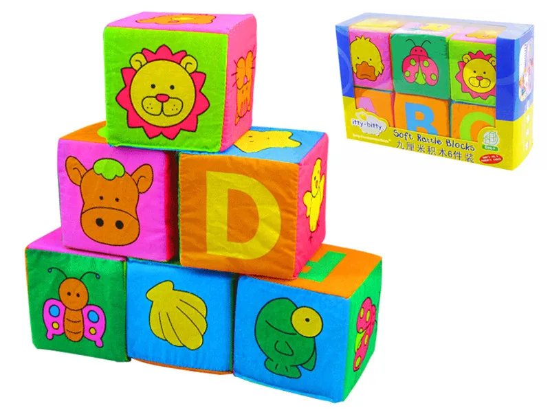 

6pcs Baby Toys Cloth Building Blocks Soft Play Cubes Toys Alphanumeric Multifunctional Explorers Toy Juguete 9*9cm