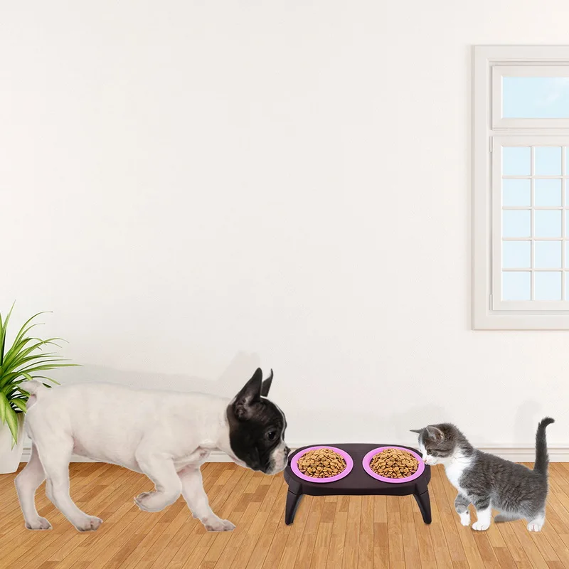 DIDIHOU Высокое качество двойная миска для собак с нескользящим силиконовым ковриком питатель для домашних животных Щенок Кошка контейнер для продуктов миска для собак кошка миска для кормления