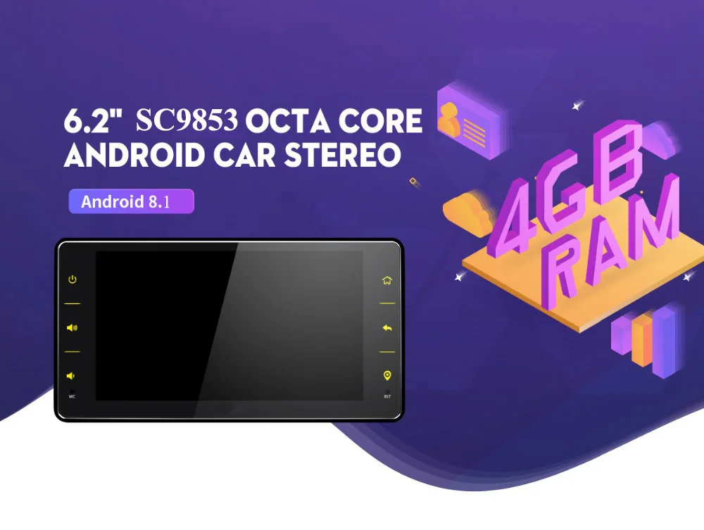 Perfect ARKRIGHT 6.2" 1din 4GB 32GB SC9853 Octa Core Universal Car Radio Audio Stereo GPS Navigation Carplay Head Unit Multimedia Player 0